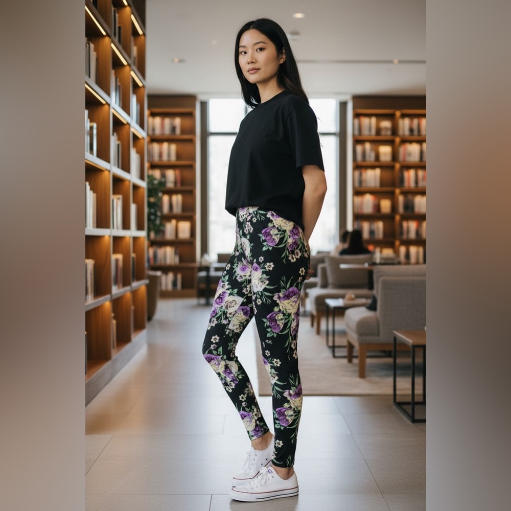 TC Lularoe leggings, black with floral print